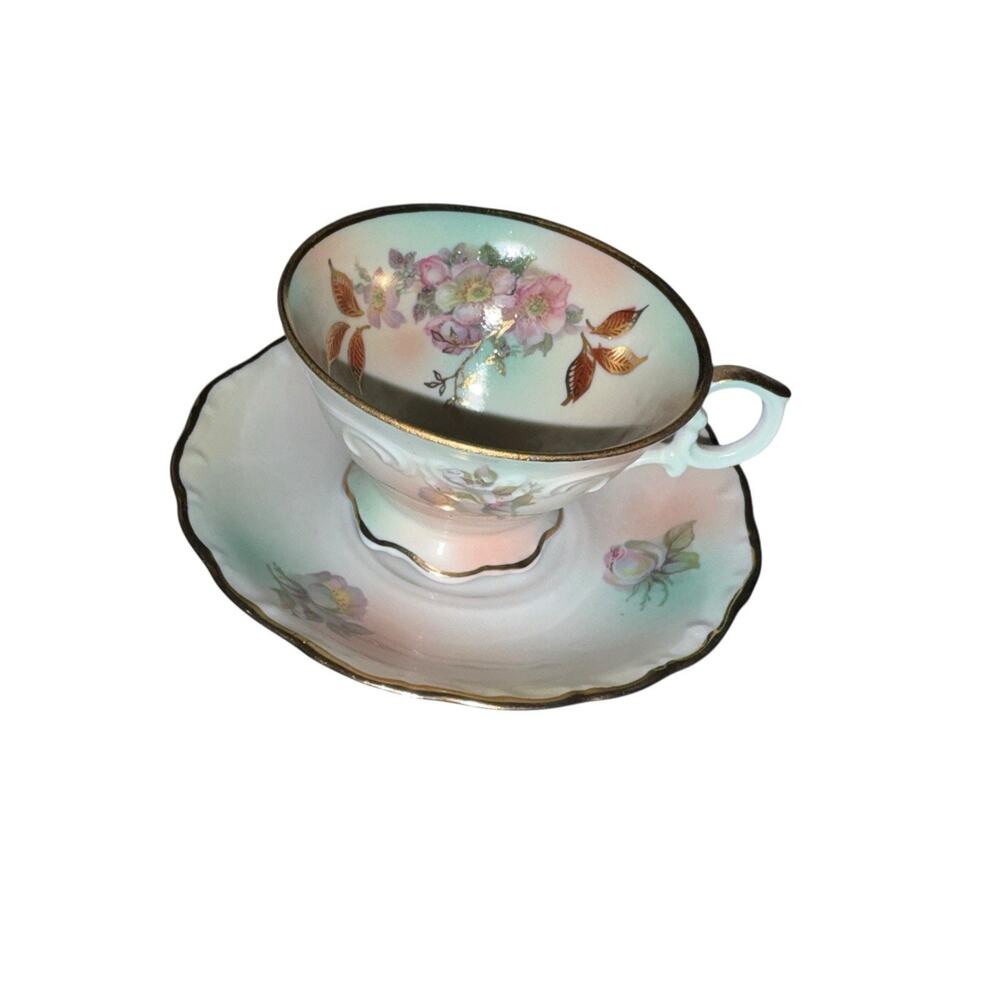 Vintage Schumann Arzberg Bavaria Demitasse Tea Cup Saucer Floral Gold Germany